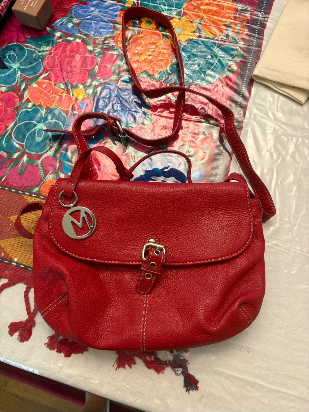 Red Leather Crossbody Bag by MK-Style Brand 11” by 8”